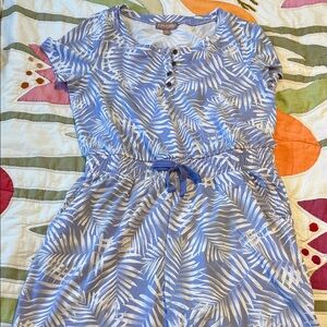 Brushed Periwinkle and White Palm-Print Casual Romper